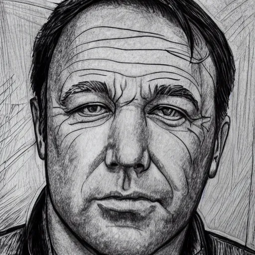 Prompt: portrait of Alex Jones face. Ink drawing. Detailed.