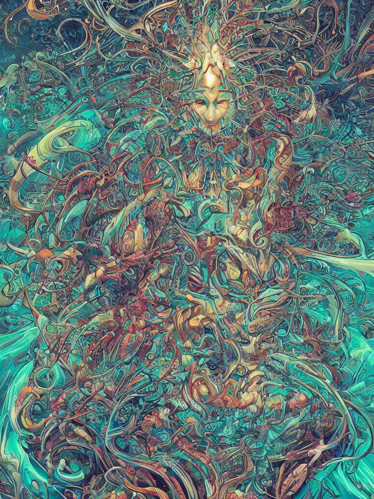 Prompt: android jones alex grey alex grey mark cooper artgerm artstation award winning photorealistic detailed hypervivid intense fantasy concept art, hypervivid intense mcbess, the sea by dan mumford, josan gonzalez