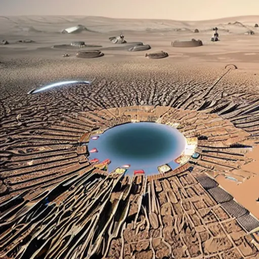 Image similar to a future big city on mars with beautiful beaches inspired by elon musk