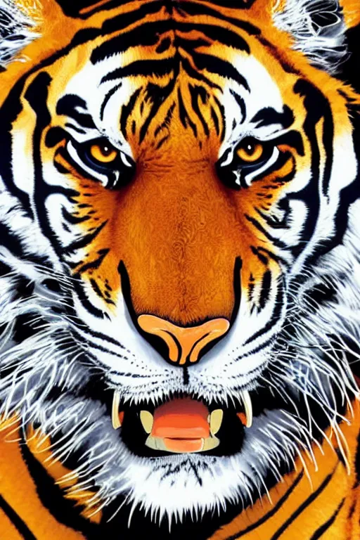 Image similar to A portrait of a tiger as evil warlord general, sticker, Anthropomorphized, portrait, highly detailed, colorful, illustration, smooth and clean vector curves, no jagged lines, vector art, smooth