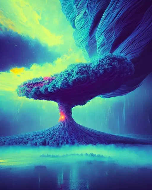 Image similar to mother nature cries out in agony. wide shot, detailed, sharp, 8 k, digital art by beeple. psychedelic colors