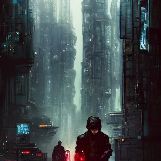 Image similar to neuromancer, cyberpunk, streetlevel, megacity, complimentary contrast, dramatic lighting, gorgeous view, depth, painted by stanley lau, painted by greg rutkowski, painted by stanley artgerm, digital art, trending on artstation