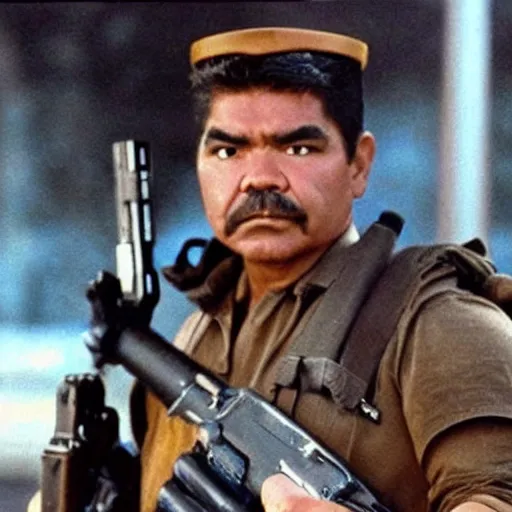 Image similar to George Lopez dressed as a Colonial Marine from Aliens (1986).