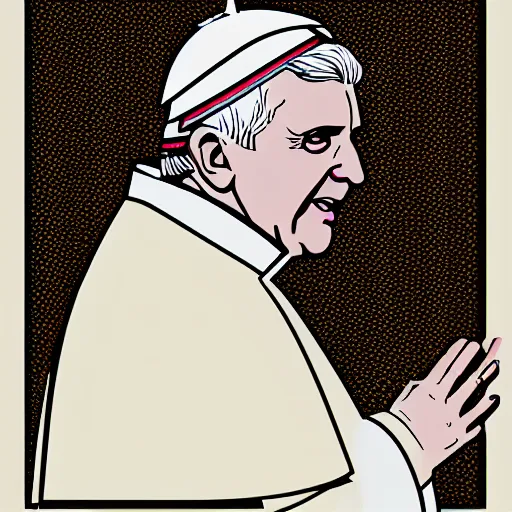 Image similar to portrait of pope benedict xvi screen print. pop art, high detail 8 k