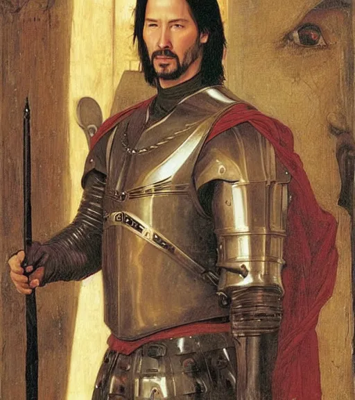 Image similar to keanu reeves in medieval armour, bouguereau and waterhouse