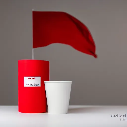 Image similar to an ultra high definition professional studio photograph, 5 0 mm f 1. 4 iso 1 0 0. the photo is set in a plain empty white studio room with a plain white plinth centrally located. the photo depicts an object on the plinth in the centre of the image. the object is a red cup. three point light.