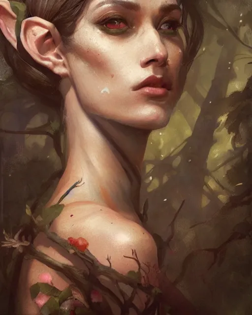 Image similar to an upper body portrait of a beautiful elf princess, oil painting, by Fernanda Suarez and and Edgar Maxence and greg rutkowski