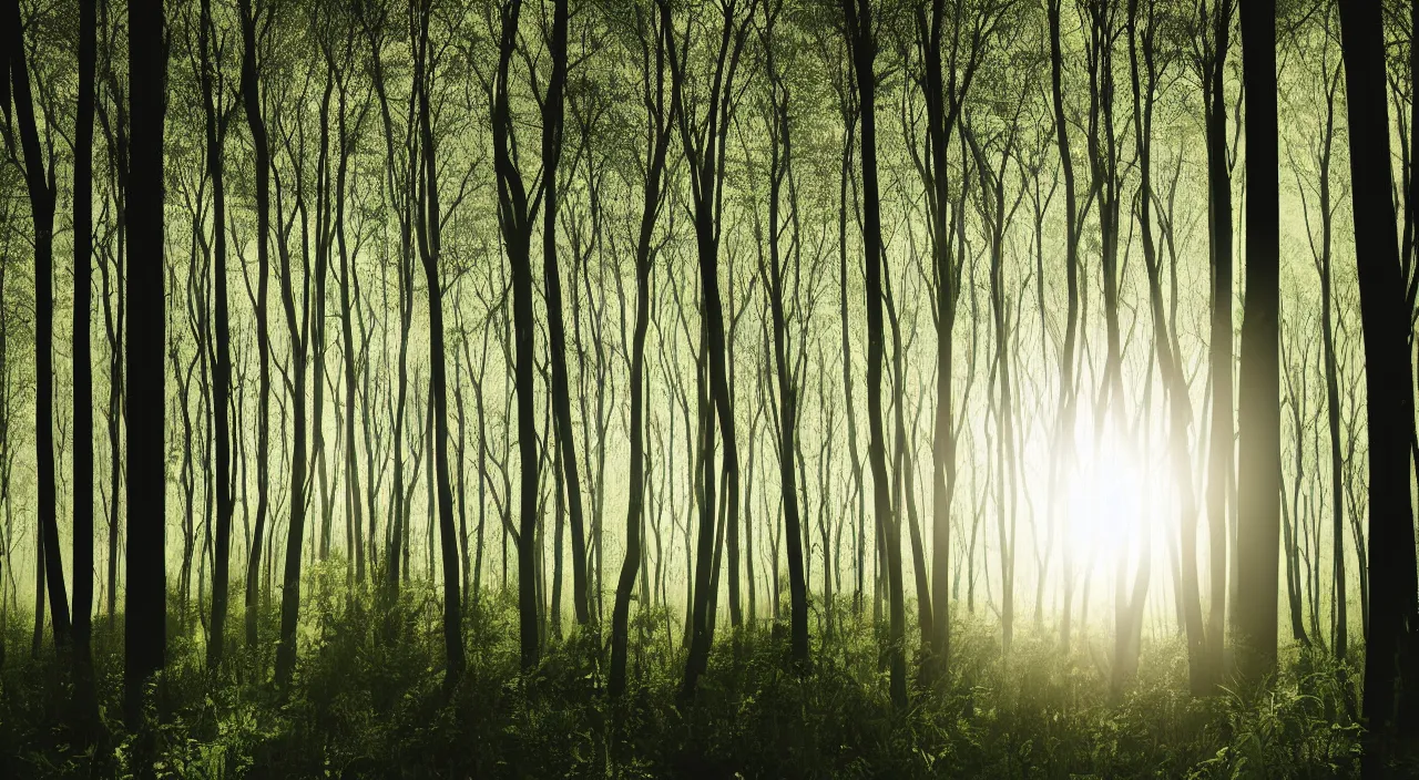 Image similar to simple pretty vector art of the inside of a forest with sun rays shining through the trees, 4 k,