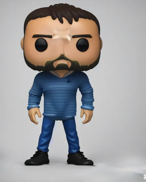 Image similar to full body 3d render of Tomer Kulik as a funko pop, studio lighting, white background, blender, trending on artstation, 8k, highly detailed