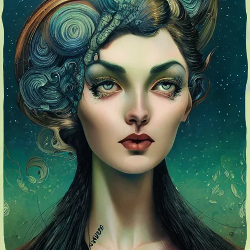 Prompt: a portrait in the style of anna dittmann and virgil finlay.