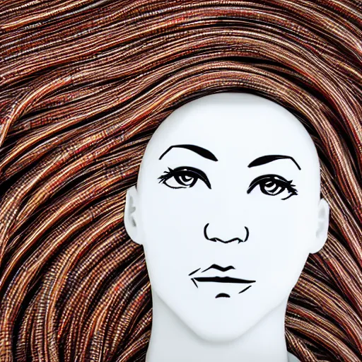 Image similar to a bunch of data cables in the shape of a beautiful woman, laying on the ground, realistic sculpture,