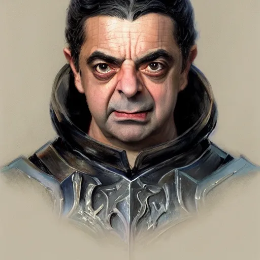 Image similar to rowan atkinson as a realistic fantasy d & d knight, closeup portrait art by donato giancola and greg rutkowski, realistic face, digital art, trending on artstation