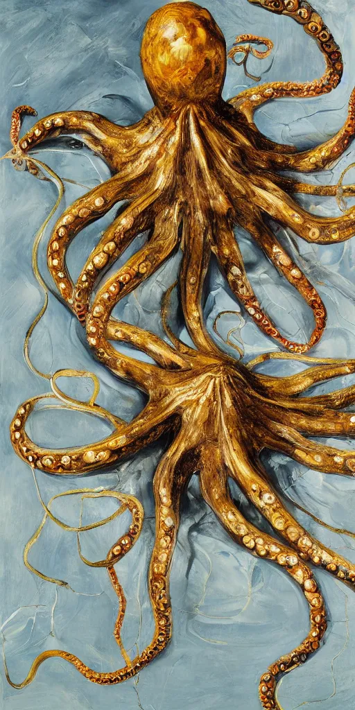 Prompt: high quality high detail painting of an octopus by lucian freud and jenny saville, hd, golden, turquoise