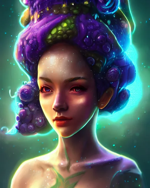 Image similar to ultradetailed rpg character portrait of a cute nebulapunk witch, digital art,, intricate, sharp focus, trending on artstation hq, deviantart, volumetric lighting, unreal engine, octane render