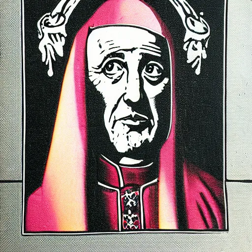 Prompt: individual pope innocent x silk screen portrait banksy style