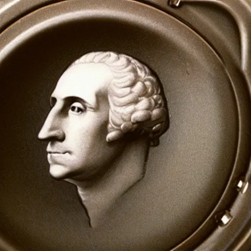 Image similar to George Washington’s head attached to a washing machine