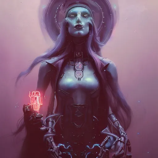 Image similar to portrait of a beautiful cybernetic witch, cyberpunk concept art by pete mohrbacher and seb mckinnon and beksinski and josan gonzales, digital art, highly detailed, intricate, sci-fi, sharp focus, Trending on Artstation HQ, deviantart, unreal engine 5, 4K UHD image