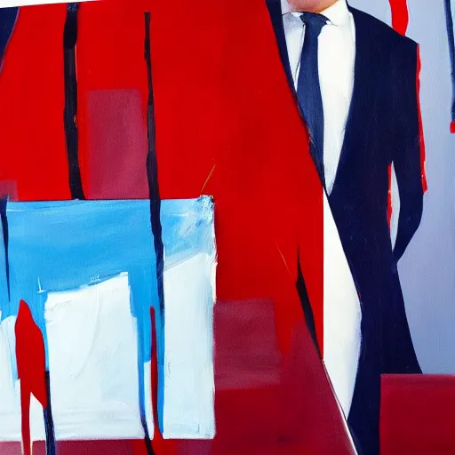 Prompt: Emmanuel Macron painting abstract art in American Psycho (1999)