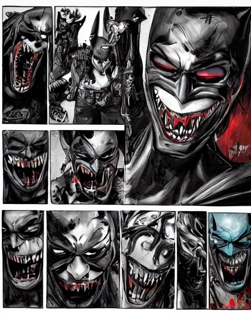 Image similar to the batman who laughs, comic strip style, dynamic lighting, fantasy concept art, trending on art station, stunning visuals, creative, cinematic, portrait, ultra detailed