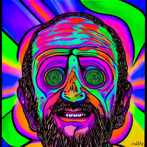Prompt: hide the pain harold, salvia droid painting, psychedelic, dmt, neon