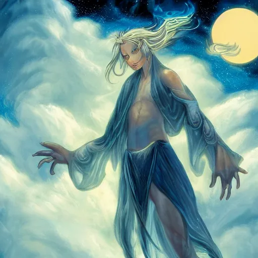 Image similar to fantasy art of cloud djinn under the stars