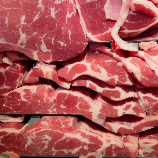 Image similar to where's wally sunset in a butcher shop meat freezer