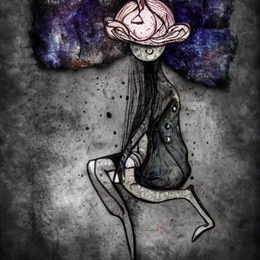 Image similar to dreams are like poetry, whimsical, dark vibe, mixed media,