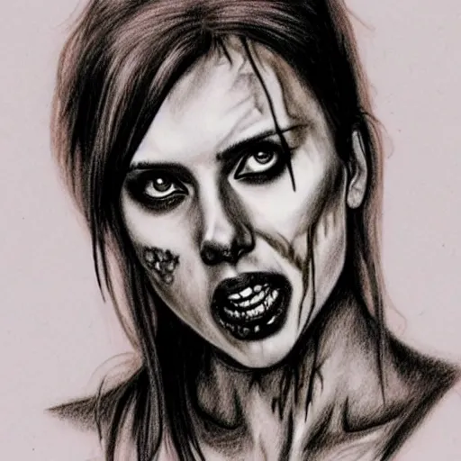 Image similar to a pencil sketch of a zombie scarlett johansson