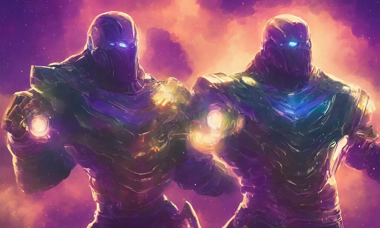 Image similar to alena aenami artworks of thanos with gauntlet in 4 k