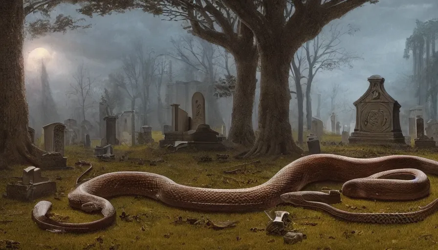 Prompt: huge snake squeezing a dead body inside the grave, by caspar david friedrich by james gilleard and justin gerard, artstation, smooth, sharp focus, by jean baptiste, octane render