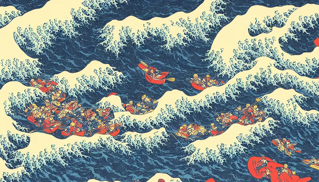 Image similar to river rafting over great wave by hokusai