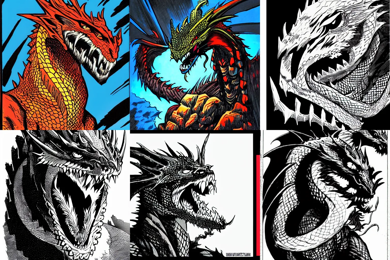 Prompt: beautiful angry dragon portrait in hard light comic book style drawn by frank miller