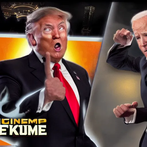 Image similar to Donald Trump fights Joe Biden in Mortal Kombat 11