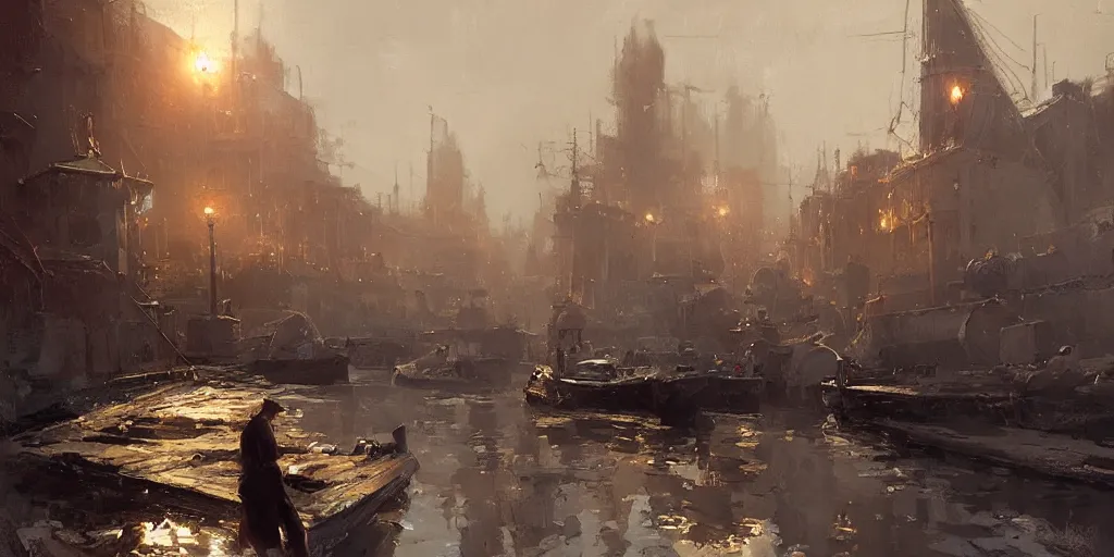 Prompt: landscape portrait of a victorian port, very detailed, cinematic lighting, digital painting by craig mullins