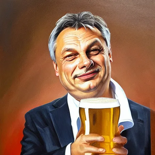 Prompt: viktor orban beer brewing at home, oil painting