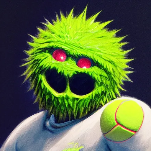 Image similar to a tennis ball monster, digital art, fantasy, magic, trending on artstation, ultra detailed, professional illustration by Basil Gogos