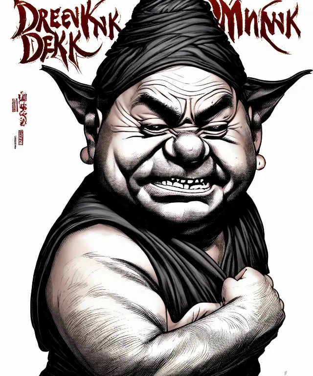 Image similar to a ( fantasy comic ) ( cover art ) portrait of a drunken dwarf monk who looks like ( danny devito ), digital illustration by jenny frison and sana takeda and kentaro miura, fine inking lines, dnd, highly detailed!, hd, 4 k, trending on artstation