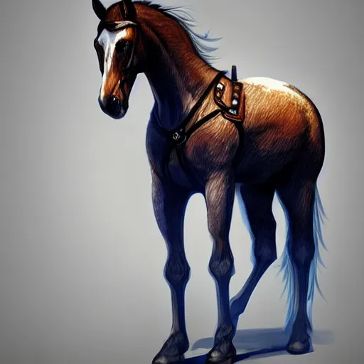Prompt: concept art of hybrid human and horse wearing coat, anthropomorphic horse wearing a coat and standing on two legs like human, digital art, photo realistic, artstation, highly detailed