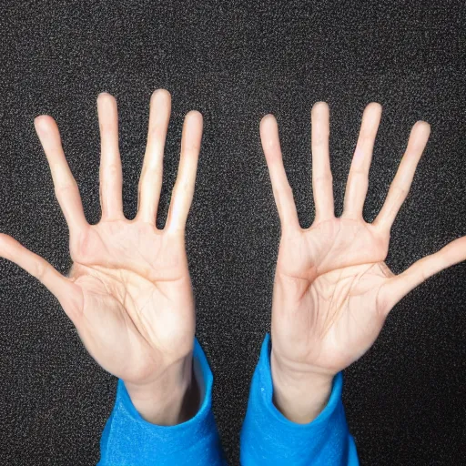 Image similar to two gesturing hands made from an iridescent material in front of a simple background