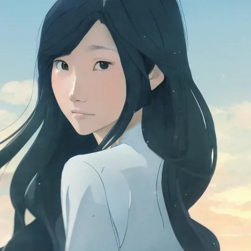 Prompt: beautiful young asian woman with long hair, realistic, detailed, cel shaded, in the style of makoto shinkai and greg rutkowski and james gurney