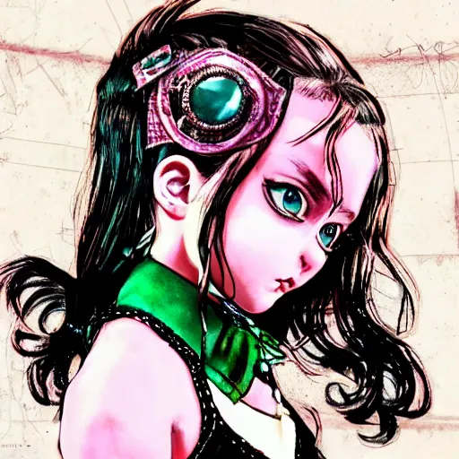 Prompt: punk little girl, profile picture, vintage fashion, highly detailed, reflection, 8 k, realistic artwork, hd, inspired by jojo bizarre adventure, 9 0 s anime art style