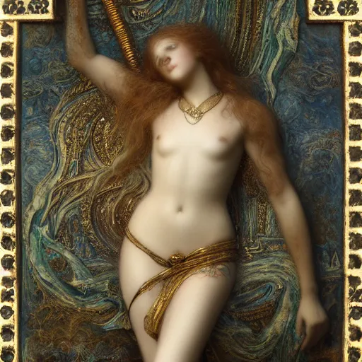 Image similar to a golden ivory beautiful girl by gustave moreau and gustave dore, 8k, octane render, art nouveau