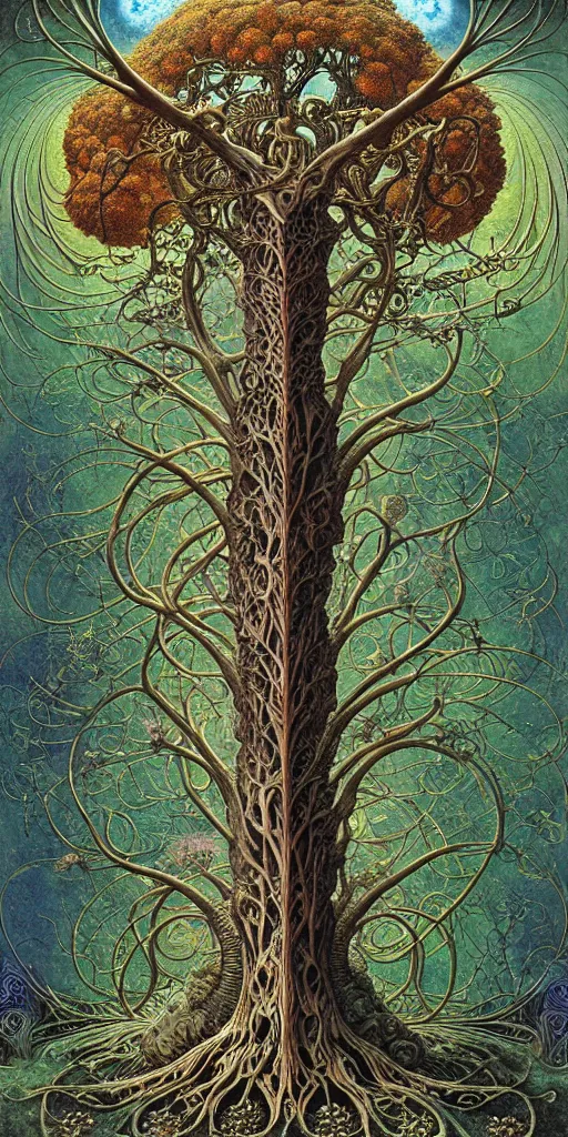 Image similar to tree of life by roger dean and andrew ferez, art forms of nature by ernst haeckel, divine chaos engine, symbolist, visionary, art nouveau, botanical fractal structures, organic, detailed, realistic, surreality