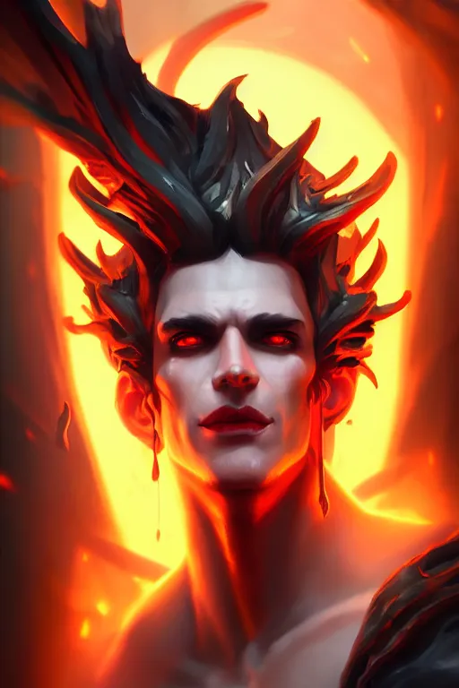 Image similar to the god hades, hellish setting, portrait, sharp focus, digital art, cgsociety, concept art, post processed, dynamic lighting, artstation, by emylie boivin, rossdraws and jazza