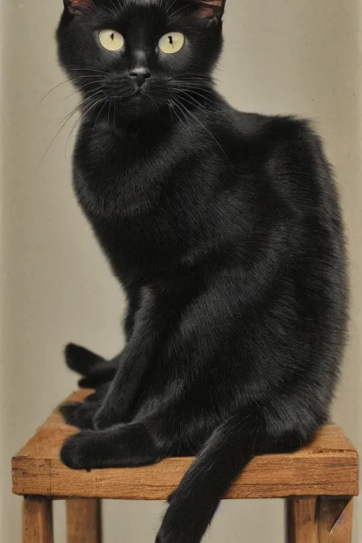 Image similar to seated studio photograph of a black cat