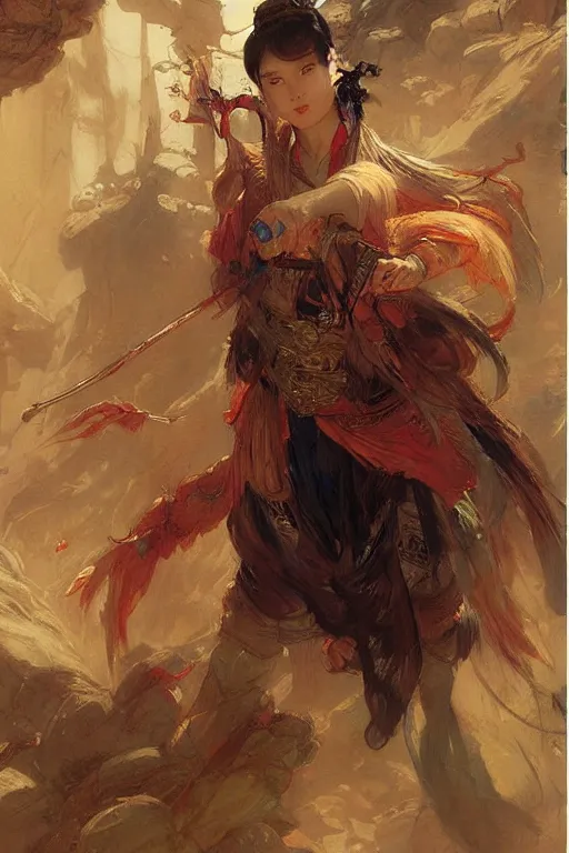 Prompt: wuxia, library, character design, colorful, painting by gaston bussiere, craig mullins, j. c. leyendecker