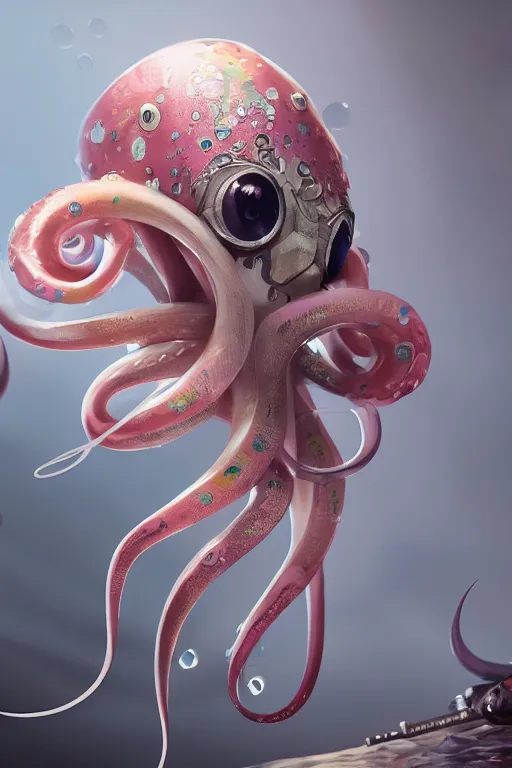 Image similar to cute squid, anime, concept art, intricate details, highly detailed, photorealistic, octane render, 8 k