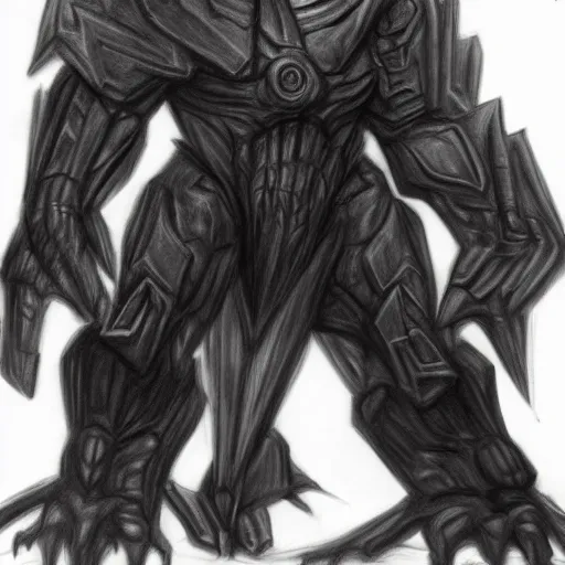 Prompt: concept art of monster from quake 3 video game, pencil drawing