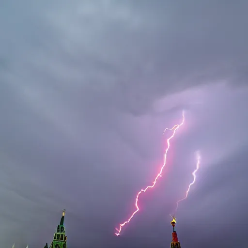 Image similar to a fiery thunderstorm with a tornado over red Square in Moscow