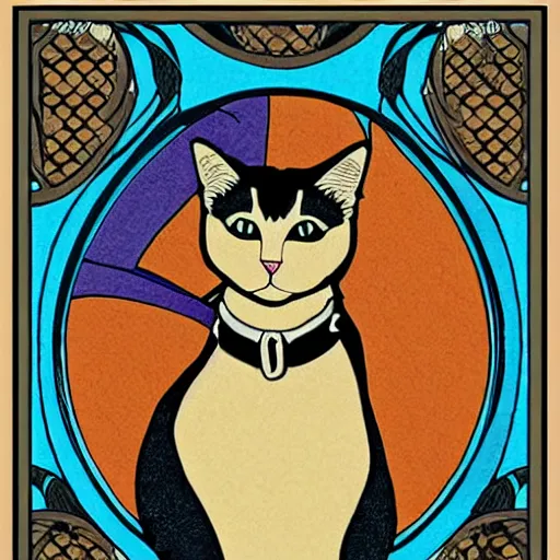 Image similar to cat portrait, art nouveau style